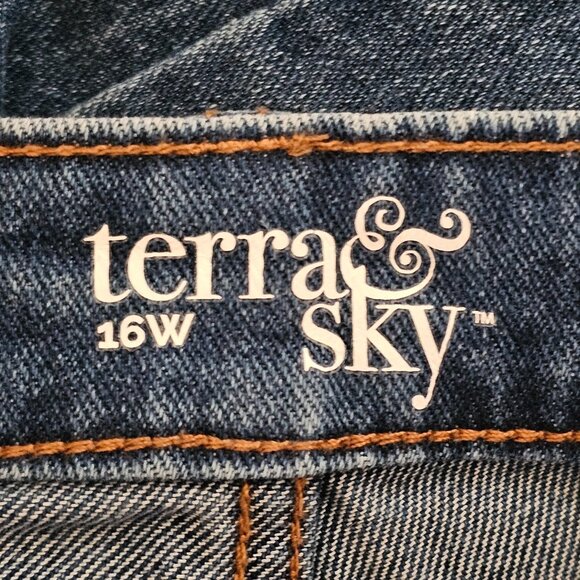 NWT Terra & Sky Cargo Jeans Womens 16W Blue High Rise Straight Leg Denim Stretch - Picture 6 of 12